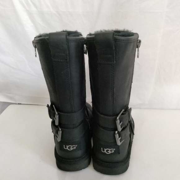 UGG Kids Kaila Boot size 13 Black Leather Shearling Lined - Picture 11 of 16